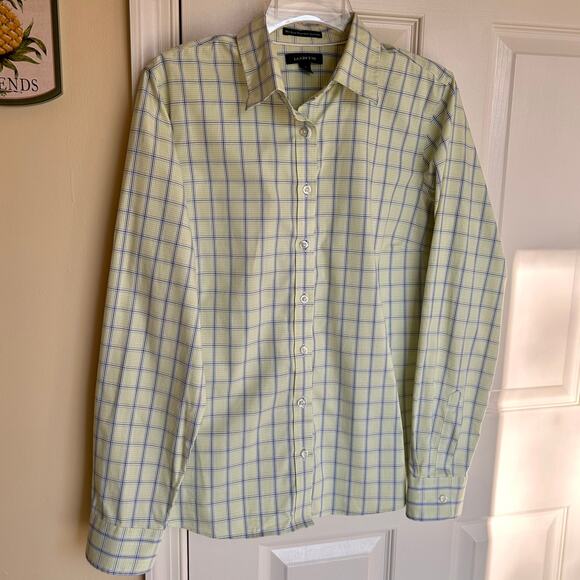 Lands' End Plaid No Iron Pinpoint Oxford Longsleeve Button Down Shirt Size 14 - Picture 1 of 12